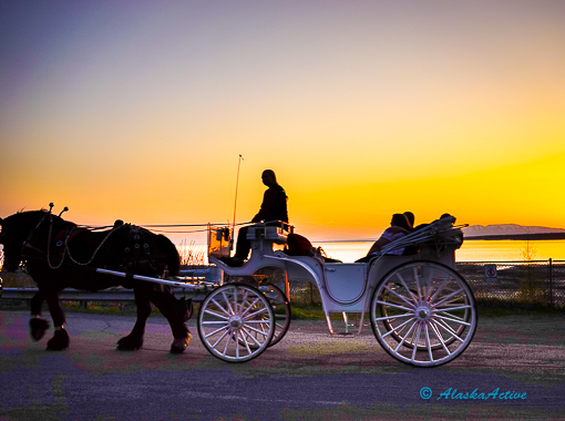 Horse carriage ride during sunset in Anchorage